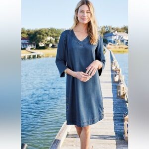 New Soft Surroundings Positano Getaway Dress in Soft Denim & Button Accents 1X